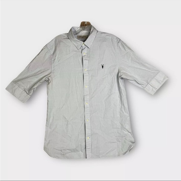 All Saints Other - Allsaints 3/4 Sleeve Button Up Shirt Mens Medium Gray Solid Embroidered Logo